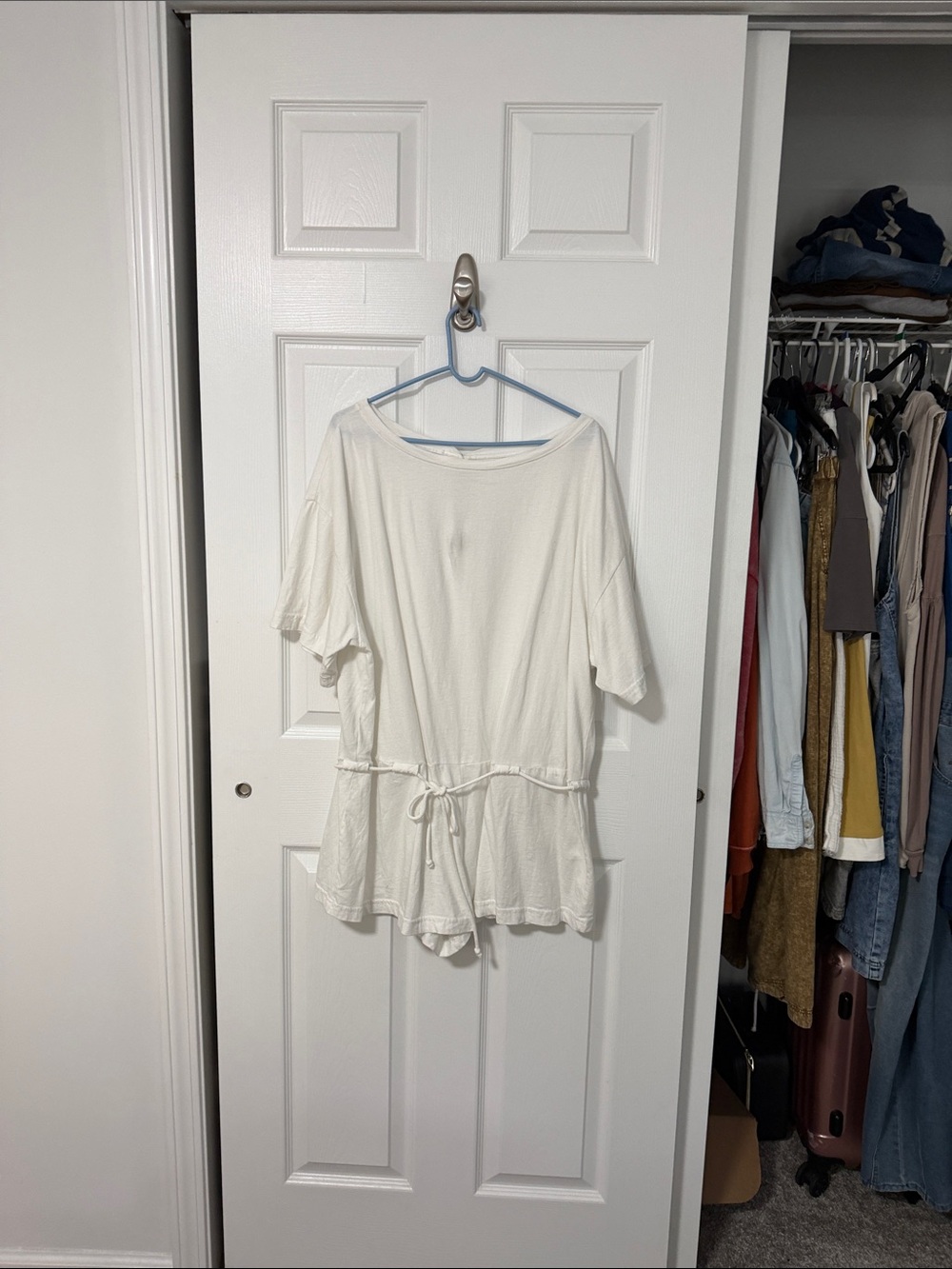 Free People Cream Drawstring Peplum Tunic